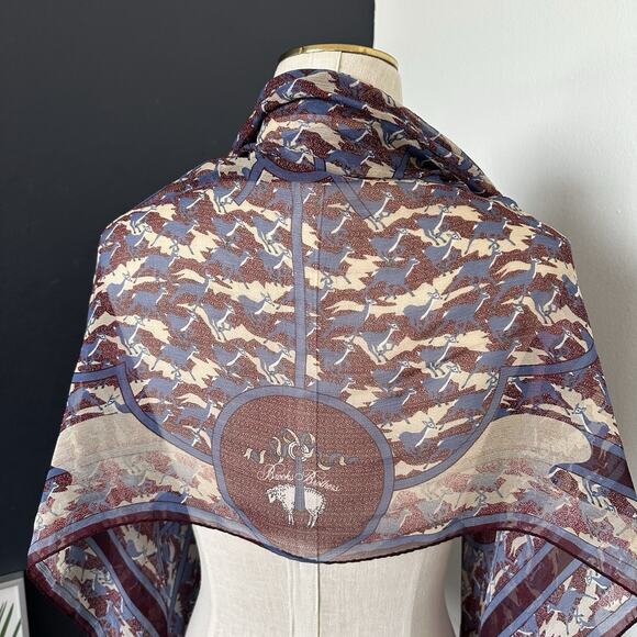 Brooks Brothers Deer Floral 100% Silk Scarf Rectangular Made in Italy Rare - Picture 8 of 12